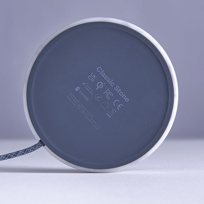 EINOVA Classic Stone – Marble Wireless Charger Designed in Italy, Wireless Charging Pad, Integrated 6 ft USB-C Cable, Smartphones, Wireless Earbuds, Smartwatches – White Carrara Marble