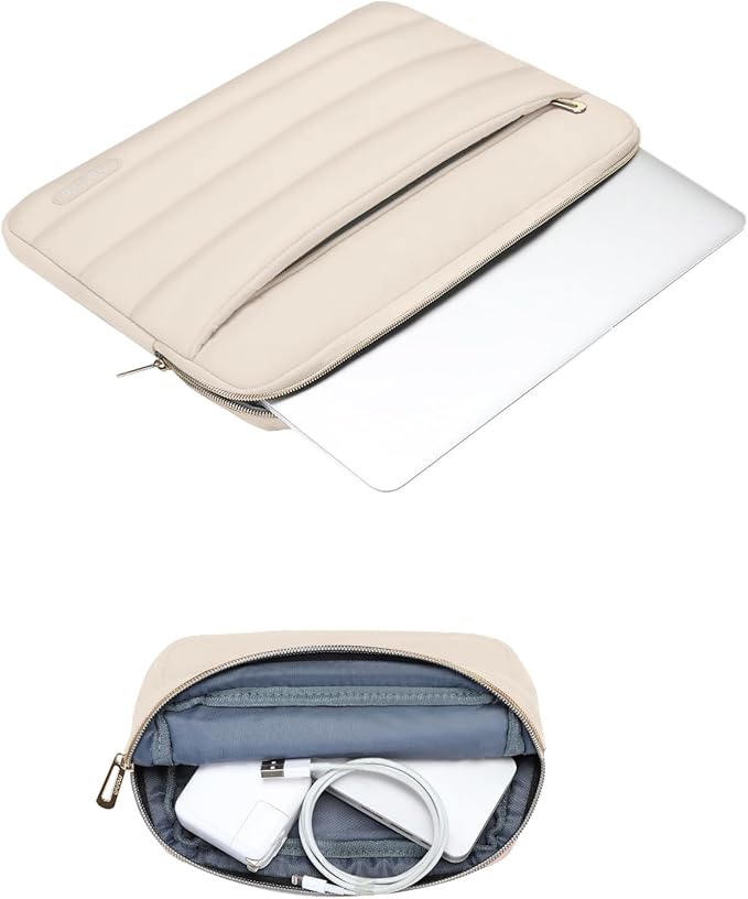 MOSISO 14 inch Laptop Case, 14 inch Puffy Laptop Sleeve Compatible with HP Lenovo Dell ASUS Acer, HP Stream, Dell Latitude, Lenovo IdeaPad, Polyester Horizontal Bag with Small Case, Sand
