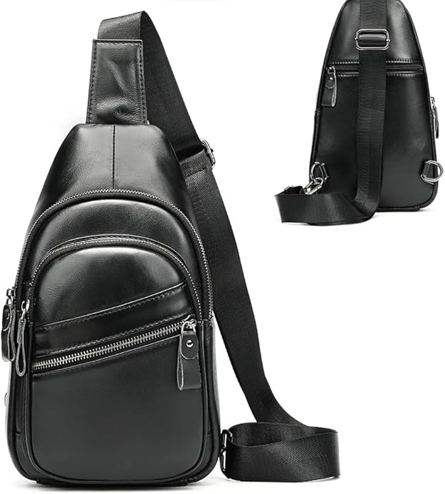 Genuine Leather Sling Bags for Men Crossbody Purse Vintage Small Messenger Shoulder Bag for Phone Side Chest Daypack Bag