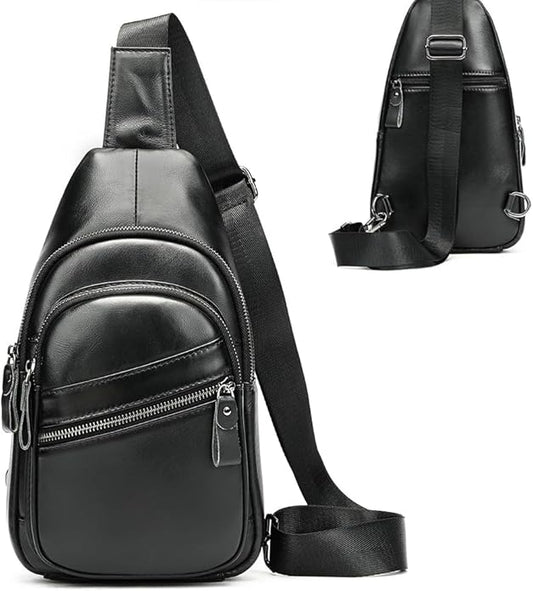 Genuine Leather Sling Bags for Men Crossbody Purse Vintage Small Messenger Shoulder Bag for Phone Side Chest Daypack Bag