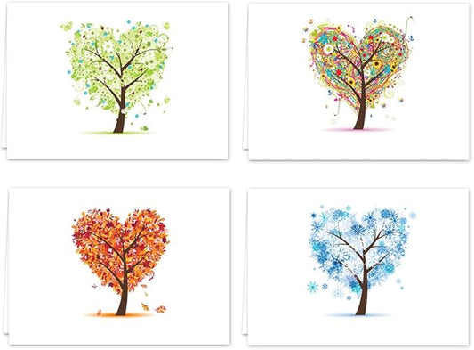 Seasons of Life Note Card Assortment Pack/Set Of 24 Greeting Cards And White Envelopes / 4 7/8" x 3 1/2" Cards Featuring 4 Seasonal Tree Designs