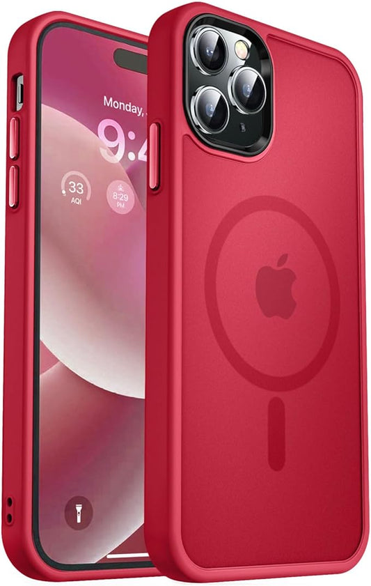 MOCCA Strong Magnetic for iPhone 14 Pro Max Case [Compatible with Magsafe] [10FT Military Grade Protective] Translucent Matte Slim Shockproof Case for iPhone 14 Pro Max 6.7"-Red