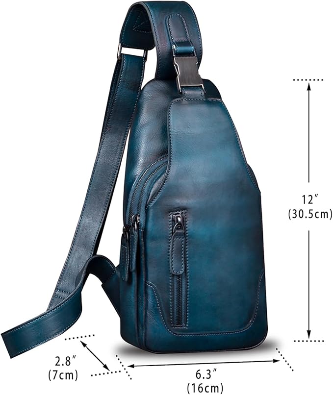 IVTG Genuine Leather Sling Bag for Men and Women Chest Shoulder Crossbody Hiking Backpack Vintage Handmade Daypack