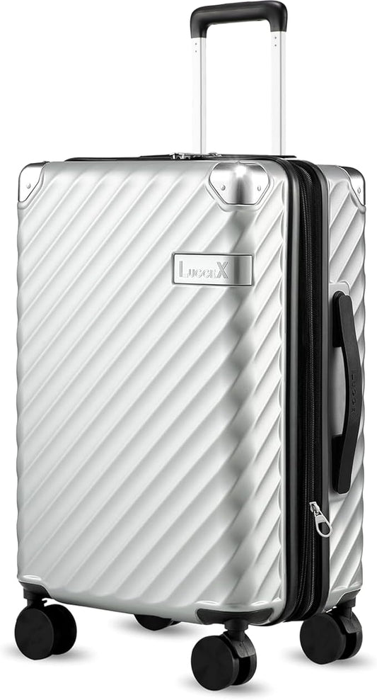 LUGGEX Luggage with Spinner Wheels, Polycarbonate Expandable Hard Shell Suitcase, Carry On 20 Inch, Silver
