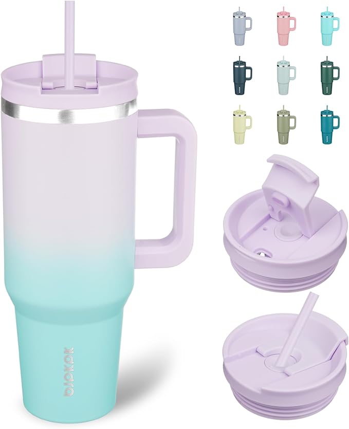 BJPKPK Tumbler With Handle 40 oz Stainless Steel Insulated Tumbler With Lid And Straw For Water Or Ice Coffee,Lavender Green