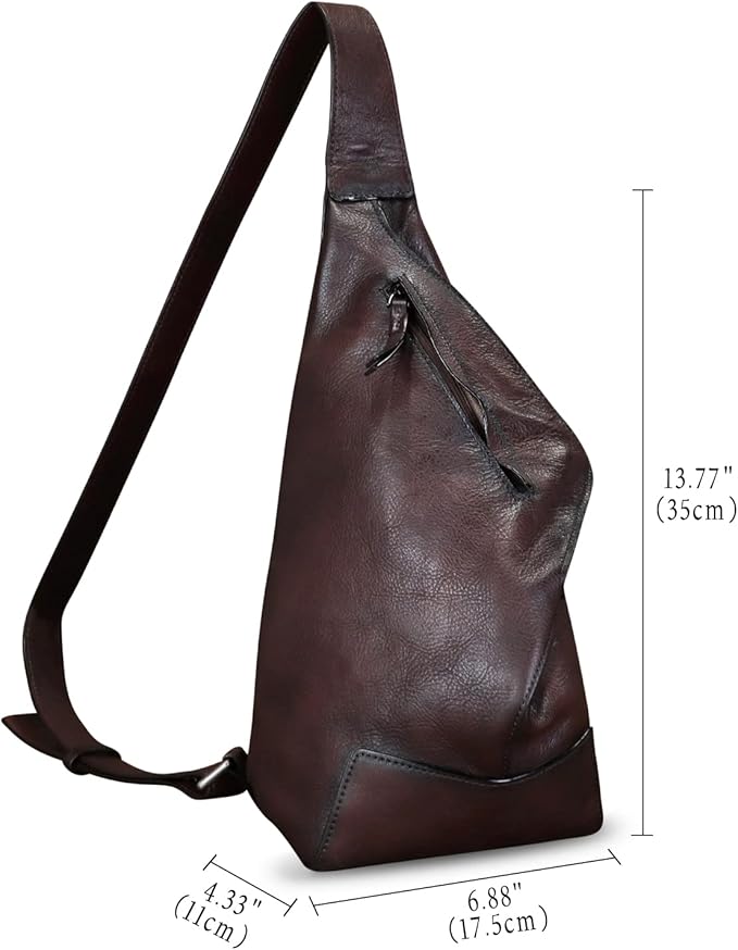 Genuine Leather Sling Bag for Men and Women Vintage Full Grain Leather Sling Purse Chest Daypack Over Shoulder Crossbody Bag (Coffee)