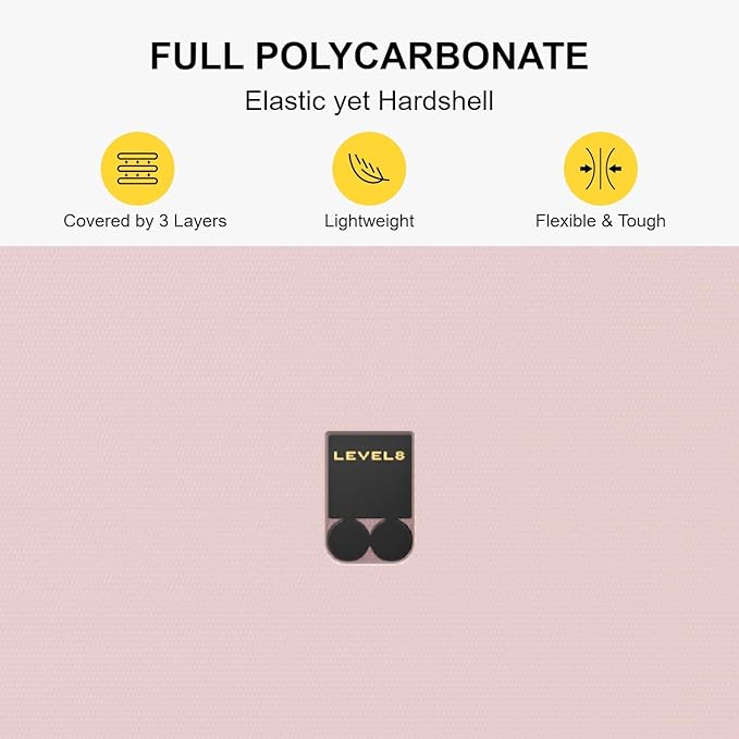 LEVEL8 Pink Suitcase with Spinner Wheels, Carry on Luggage Airline Approved, Suitcase for women Men, Lightweight Luminous Textured, Tsa Lock, 20 Inch