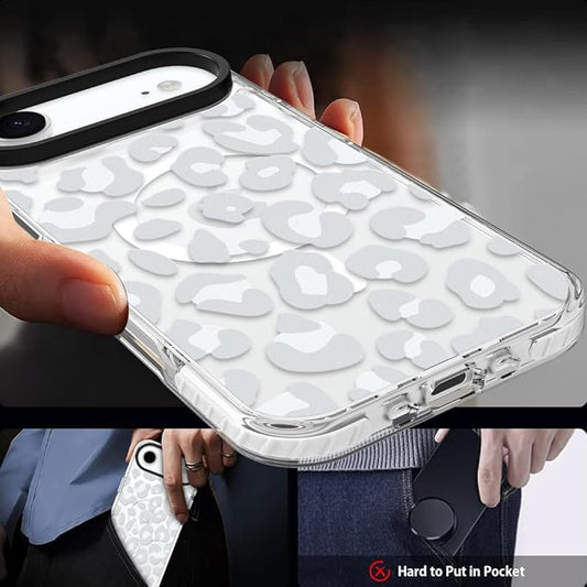 SAKUULO Magnetic for iPhone Air Case with Screen Protector [Compatible with MagSafe] Light Gray Leopard Print Pattern Wireless Charge Strengthen Protection Cover Light Gray Leopard (6.7")