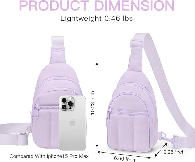 Quilted Puffer Crossbody Bags for Women Small Puffy Sling Bag Lightweight Cross Body Bubble Purse Shoulder Bag for Travel (Lavender)