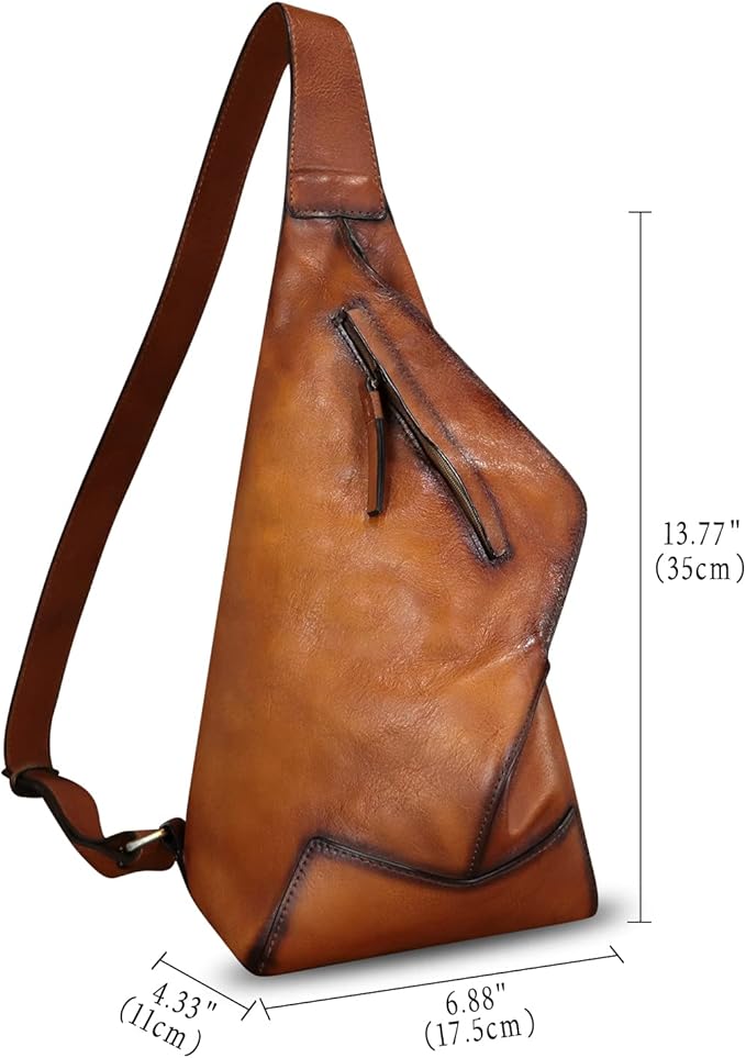 Genuine Leather Sling Bag for Men and Women Vintage Full Grain Leather Sling Purse Chest Daypack Over Shoulder Crossbody Bag (Brown)