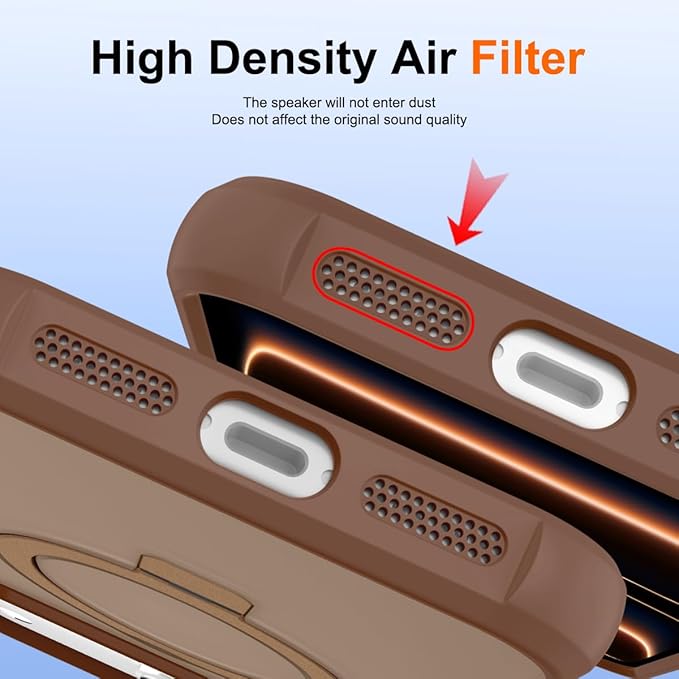 Magnetic Compatible with iPhone 17 Pro Max Case with Stand [Military Grade Drop Tested][Compatible with Magnet] Ring Translucent Slim Hard Back Soft Edge, Desert Gold