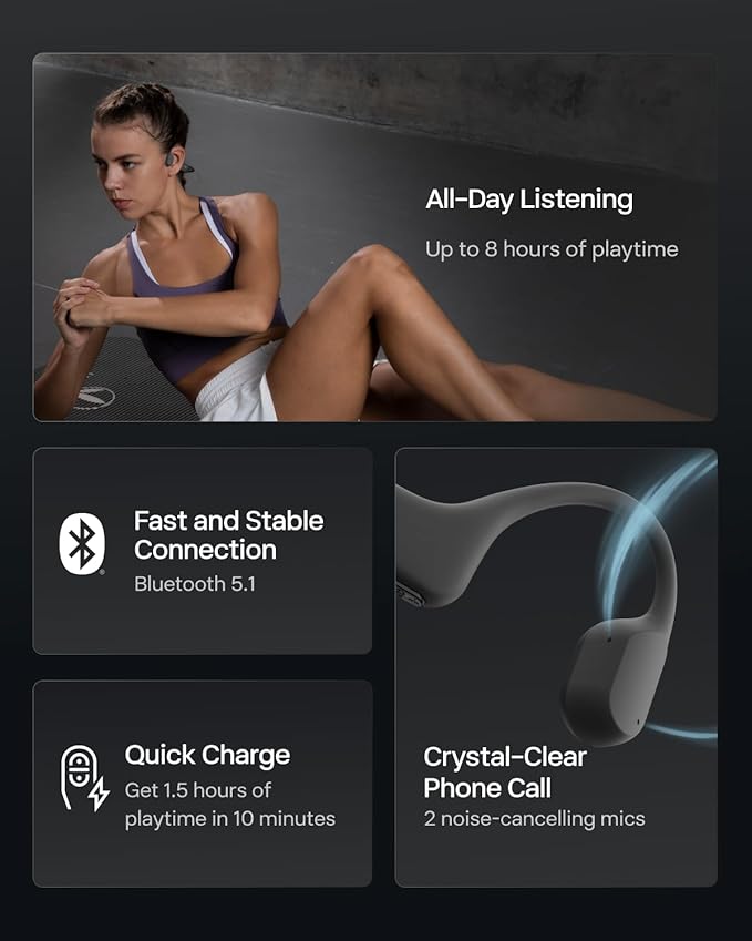 SHOKZ OpenRun Mini (AfterShokz Aeropex Mini) -Bone Conduction Open-Ear Bluetooth Sport Headphones - Waterproof Wireless Earphones for Workouts and Running - Built-in Mic, with Headband