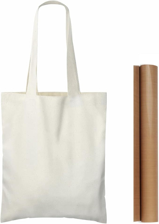 NPBAG 25 Pack 8.2'' X 10'' Mini Natural Cotton Tote Bags, Small Lightweight Blank Bulk Cloth Bags with 1pc of PTFE Teflon Sheet - Perfect for Parties Holidays