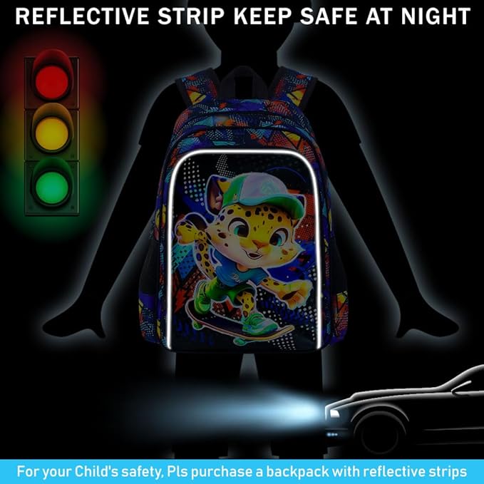 CCJPX 3PCS Kids Backpack for Boys, 16 Inch Panther Water Resistant Preschool Bookbags, Cool Leopard Kindergarten School Backpacks and Lunch Box