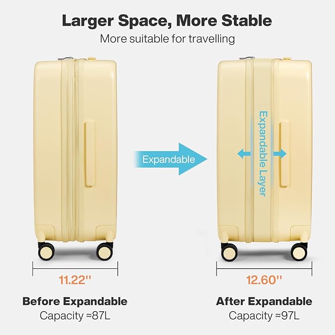 mixi 26 Inch Large Expandable Checked Luggage Suitcase with Spinner Wheels, Hardside Rolling Travel Suitcase PC with TSA Lock, Lark Yellow