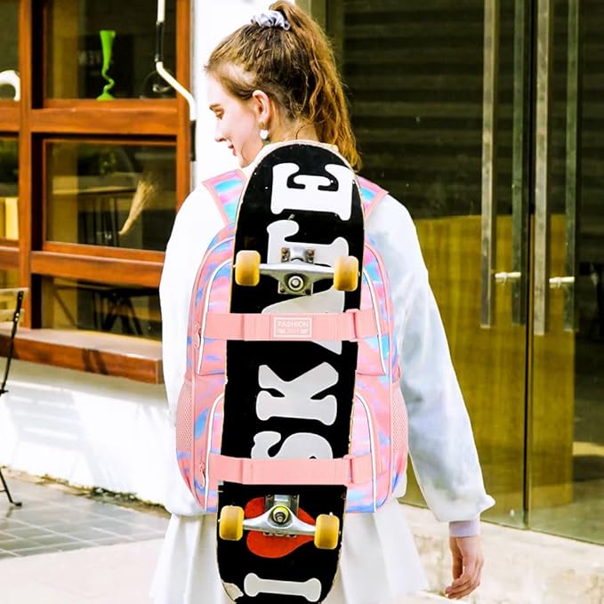 3Pcs Backpack for Girls Women, 17 Inches Tie-dye College School Bookbag Set for Teens Students, Water Resistant Laptop Backpacks with Lunch Bag(Pink)