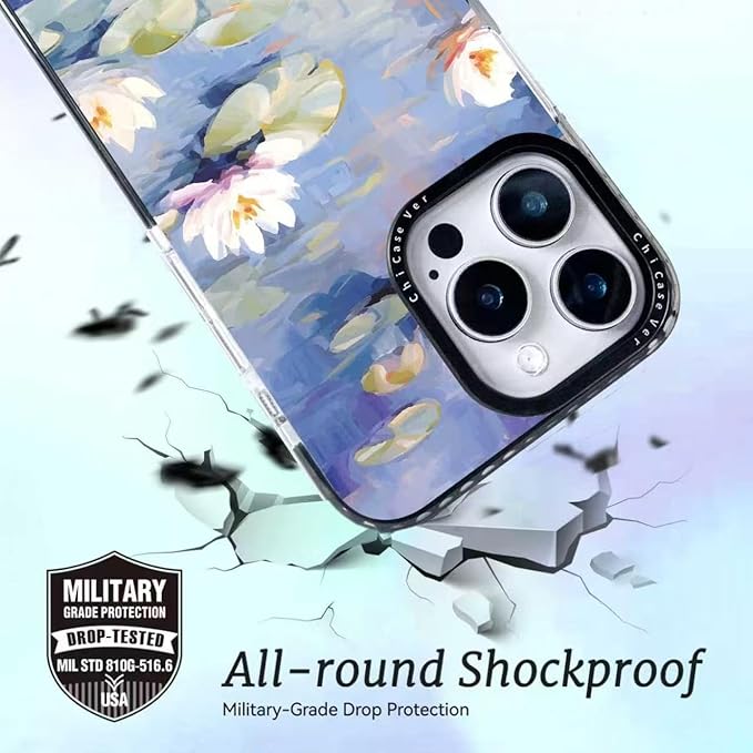 for iPhone 16 Pro Case, Impressionist Water Lily Scene, Military-Grade Drop Protection, Cute Soft Slim TPU Protective Cover with Camera Lens Protection for Women & Girls