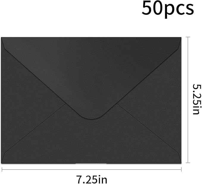 YINUOYOUJIA 50 PCS Pearl Black Envelopes A7,5 x 7 Black Shimmer Envelopes for Invitation,Perfect for Wedding Invitation Cards,Birthday RSVP Invite,5.25 x 7.25 inches