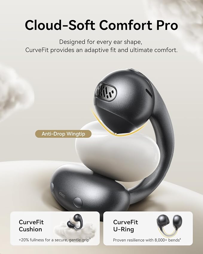 Baseus Bowie MC1 Pro Open Ear Clip-On Headphones, Hi-Res LDAC & HiFi4 Acoustic Sound, 5g Ultra-Lightweight Comfort, SuperBass 2.0, DNN 4-Mic AI Clear Calls, IP67 Waterproof, Bluetooth 6.0