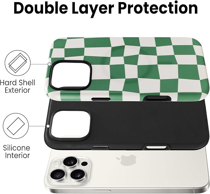 SOKAD Magnetic Checkered Phone Case for iPhone 16 Pro Max, Cute Grids Plaid Checkerboard Pattern Compatible with Magsafe Matte Protective Case Cover with Screen Protector for Girls Women, Green