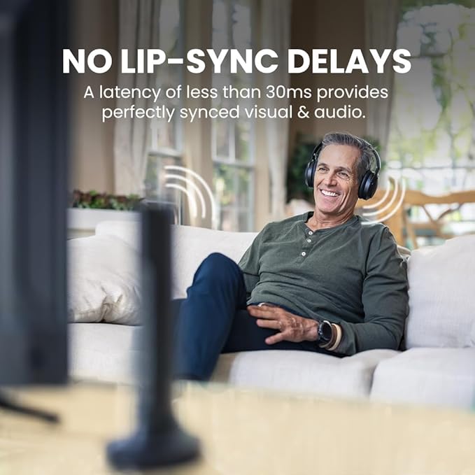 Avantree Opera Plus - Wireless Headphones for TV Watching with Clear Dialogue & Volume Boost for Seniors & Hard of Hearing, Use with Soundbar at Same Time, Charging Transmitter Base, Comfortable Fit