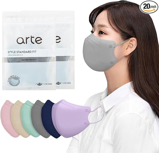 [20 Pcs] Korea Face Mask for Adults – Bird Beak type 2D Protective Health Face Mask for Dust and Smoke – 4-Layer Protective Filter – Ideal Fit for Comfortable Wear - Gray