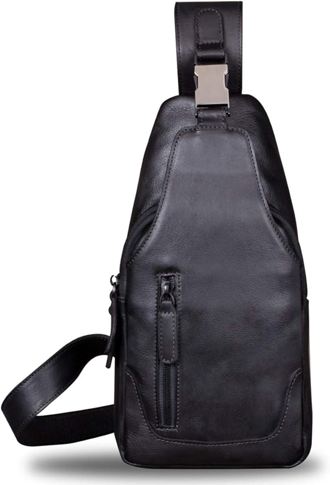 IVTG Genuine Leather Sling Bag for Men and Women Chest Shoulder Crossbody Hiking Backpack Vintage Handmade Daypack