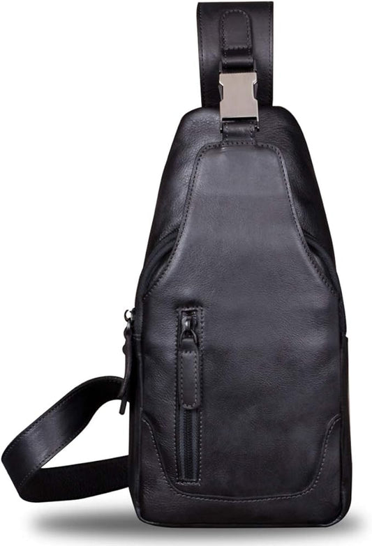 IVTG Genuine Leather Sling Bag for Men and Women Chest Shoulder Crossbody Hiking Backpack Vintage Handmade Daypack