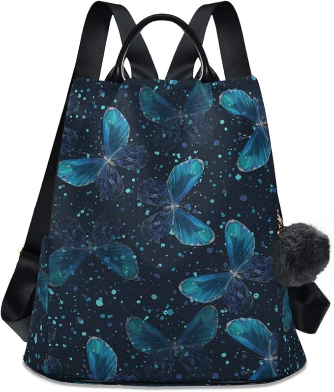 ALAZA Blue Butterflies Backpack Purse for Women Anti Theft Fashion Back Pack Shoulder Bag