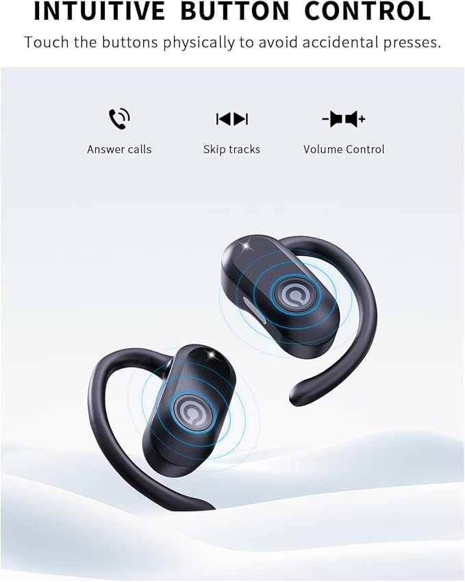 CXK Open Ear Earbuds Bluetooth 5.4 Bone Conduction Headphones, True Wireless Headphones with 60Hrs Stereo Sound, 0.27oz Lightweight Design Open Earbuds with Mic, IPX6 Waterproof Fit Running, Black