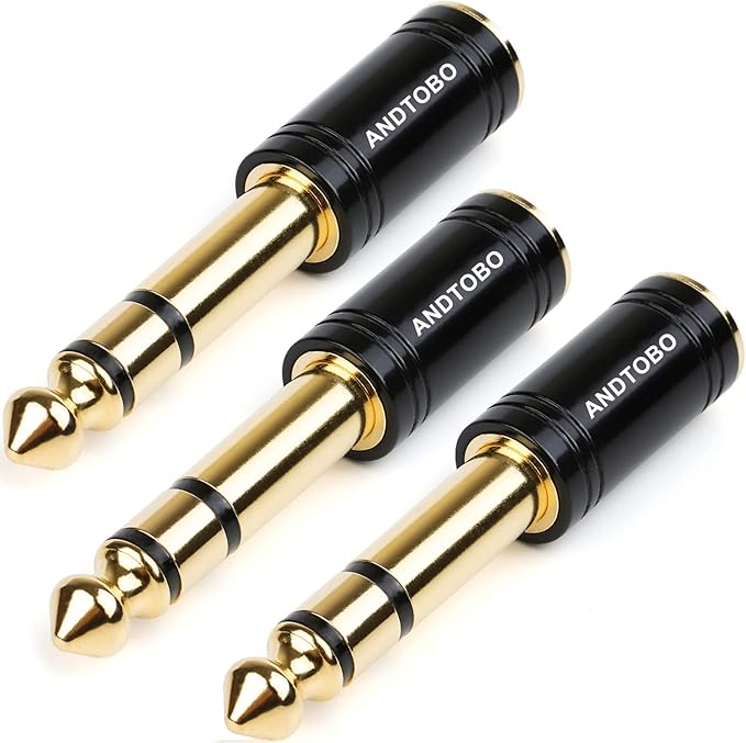 ANDTOBO 1/4''(6.35mm) Male to 1/8'' (3.5mm) Female Stereo Audio Jack Pure Copper Adapter for Headphone, Amp, 3 Pack-Black