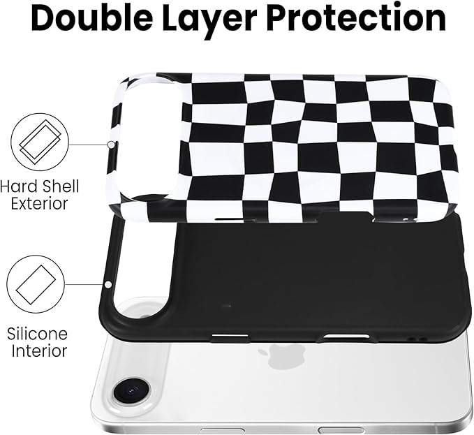 SOKAD Magnetic Checkered Phone Case for iPhone Air, Cute Grids Plaid Checkerboard Pattern Compatible with Magsafe Matte Protective Case Cover with Screen Protector for Girls Women, Black & White