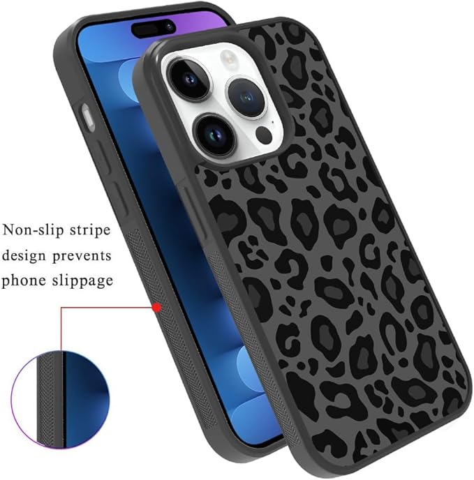 KANGHAR Case Compatible with Phone 15 Pro Max,Black Leopard Design Compatible with MagSafe,Tire Texture Non-Slip +Shockproof Rugged TPU Protective Magnetic Case for Phone 15 Pro Max 6.7 Inch