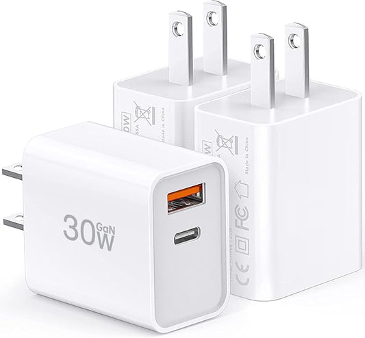 USB C Super Fast Charger, 3-Pack 30W Dual Port PD+QC Fast Charger Adapter Block for iPhone 16/15/14/13/Pro/Pro Max/Plus/iPad/MacBook air, (25W PPS) Type C Charging for Samsung S21 S22 Pixel