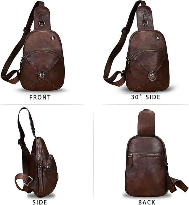 Genuine Leather Silng Bag for Women Small Vintage Leather Sling Backpack Fashion Shoulder Crossbody Bag Chest Purse