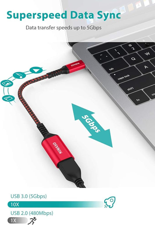 NIMASO USB C to USB 3.1 Adapter 2 Pack, OTG Cable Type C Male to USB Female OTG Adapter Compatible with iPhone 15/15 Pro/15 Plus/15 Pro Max, MacBook Pro, iPad, Samsung Galaxy, Huawei,Google Pixel-Red