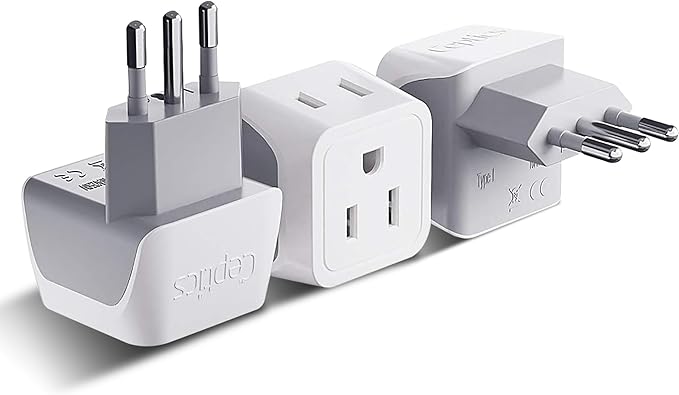 Ceptics Italy Travel Plug Adapter, Chile Plug Adapter with Dual USA Input, Compact Type L Plug Adapter, Safe Grounded Plug, Perfect for Cell Phones, Laptops, Chargers, 3 Pack - CT-12A