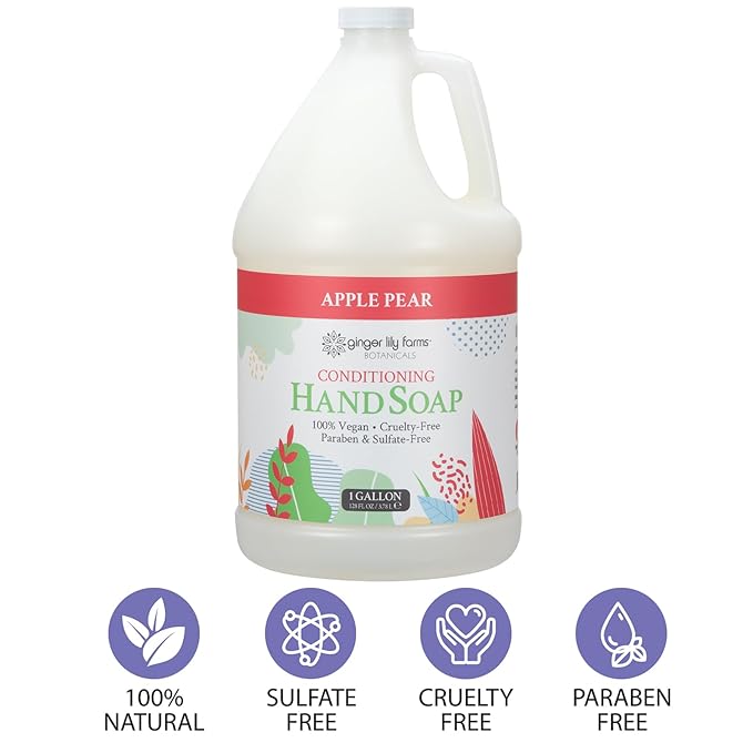 Ginger Lily Farms Botanicals All-Purpose Liquid Hand Soap Refill, 100% Vegan & Cruelty-Free, Apple Pear Scent, 1 Gallon (Pack of 4)