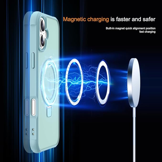 Compatible with iPhone 16 Plus Case with Invisible Magnetic O-Ring Stand Military-Grade Translucent Case for iPhone 16 Plus 6.7" [Compatible with Mag-Safe][Great Grip Feeling], Blue