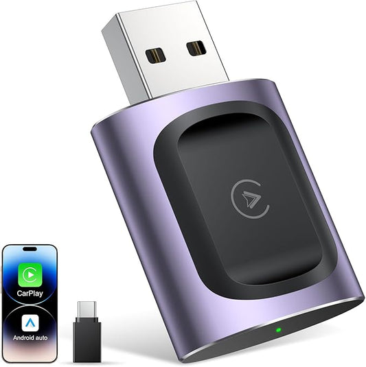 AuroraLink Wireless Carplay & Android Auto Adapter 2-in-1 Stable & No Delay Carplay Wireless Adapter Convert Wired to Wireless Car Play Dongle for iOS 10+/Android 11+ (Purple)