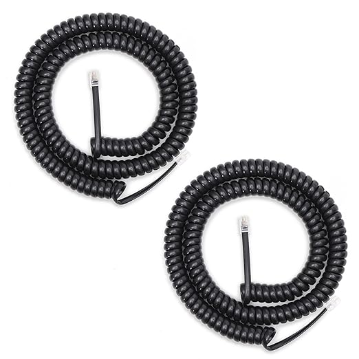 Telephone Cord, 2 Pack RJ9 4P4C Phone Cord for Landline, 8Ft Uncoiled 1.4Ft Coiled No Tangle Telephone Cords for Landline Phones, Black Phone Cable