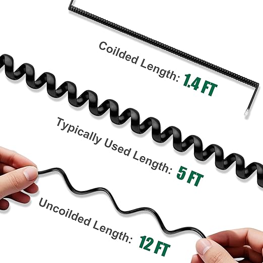 Lativu 5 Pack Phone Cord for Landline,12FT Uncoiled(1.4FT Coiled), Telephone Cord Phone Handset Cords for All Corded Landline Phones, Black