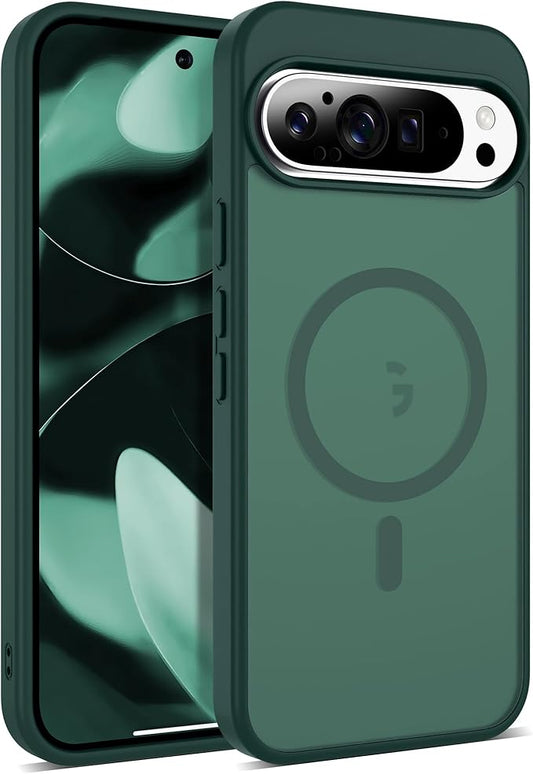 Compatible with Google Pixel 9 Pro XL Case with Magnetic [Compatible with Mag-Safe][Military Grade Drop Protection] Slim Translucent Matte Phone Case with Anti-Fingerprint Tech, Green