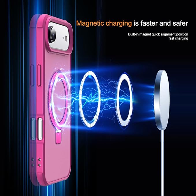 Compatible with iPhone 17 Air Case with Invisible Magnetic O-Ring Stand Military-Grade Translucent Phone Case for iPhone 17 Air 6.5" [Compatible with Mag-Safe][Great Grip Feeling], Rose
