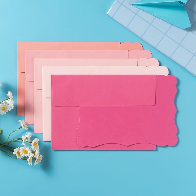 100 Pack A4 Envelopes with Colorful Blank 4x6 Cards Self-Adhesive Business Envelopes Invitations Cards Envelopes (5 Colors Pink, A4)