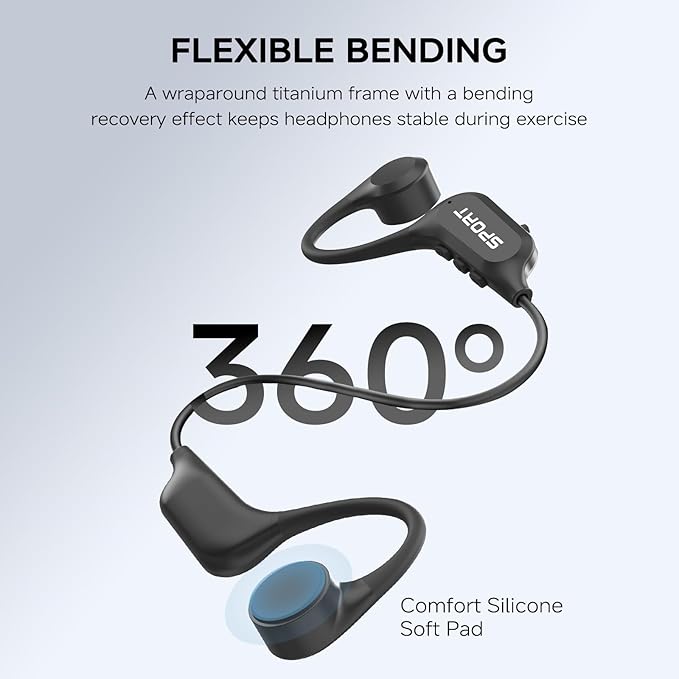 Bone Conduction Headphones, 2025 Upgrade Bluetooth 5.4 Open Ear Headphones, 10H Playtimes Bone Conduction Earbuds with Mic, IP56 Sweatproof Earphones for Workout, Hiking, Black