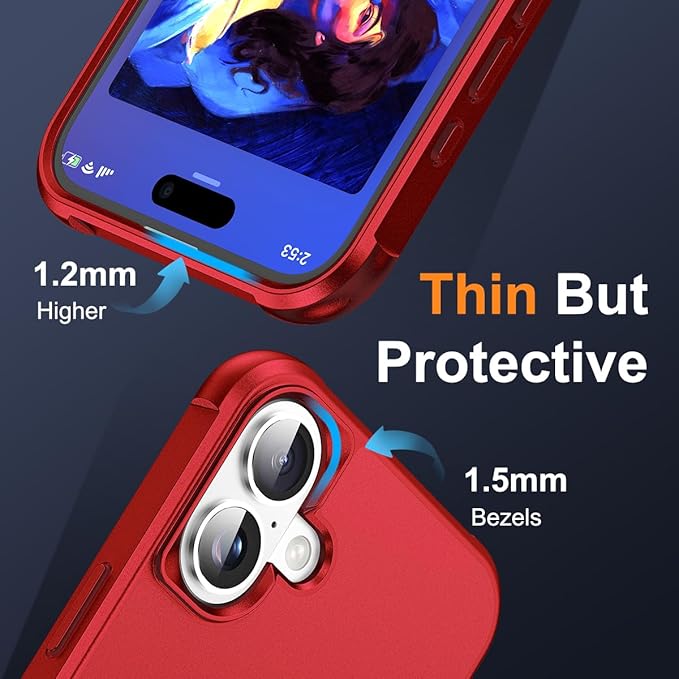 Compatible with iPhone 16 Plus Case with Invisible Magnetic O-Ring Stand Military-Grade Case for iPhone 16 Plus 6.7" [Compatible with Mag-Safe][Great Grip Feeling], Red