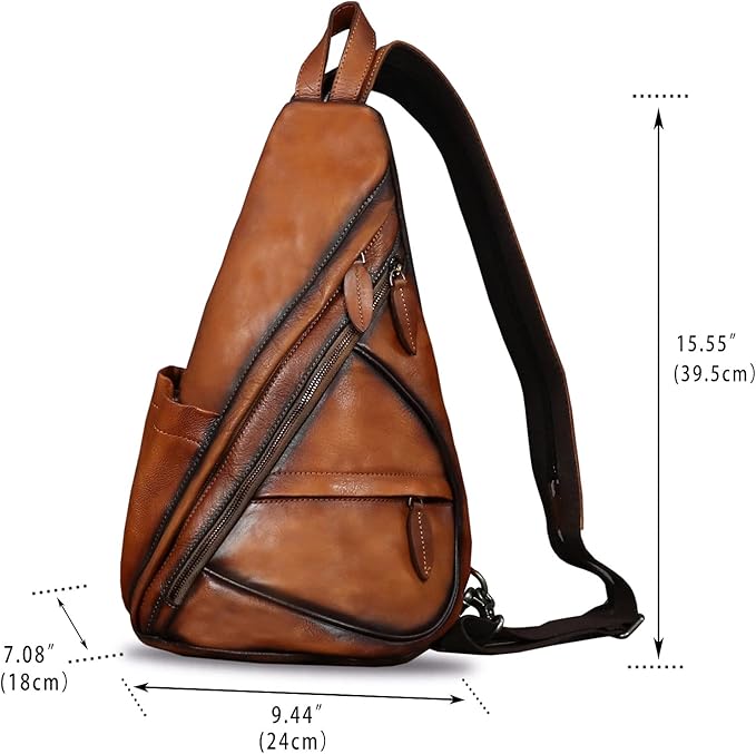 Genuine Leather Sling Bag for Men and Women - Vintage Sling Backpack Shoulder Crossbody Chest Bag for Ipad
