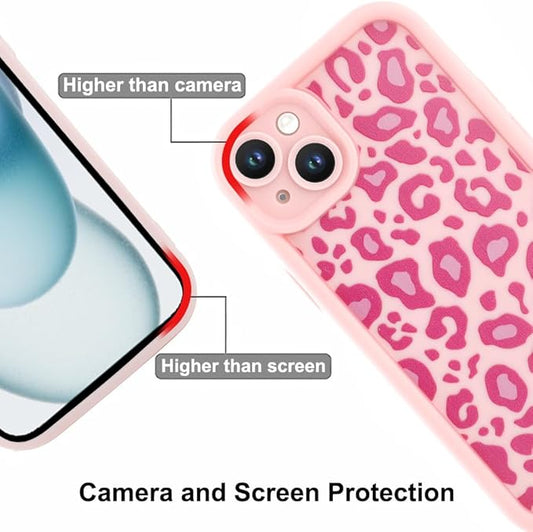 KANGHAR Case for iPhone 15 Leopard Printed Pattern Cute Cheetah Phone Case Soft TPU Shockproof Protective Cover for iPhone 15 6.1 Inch Pink