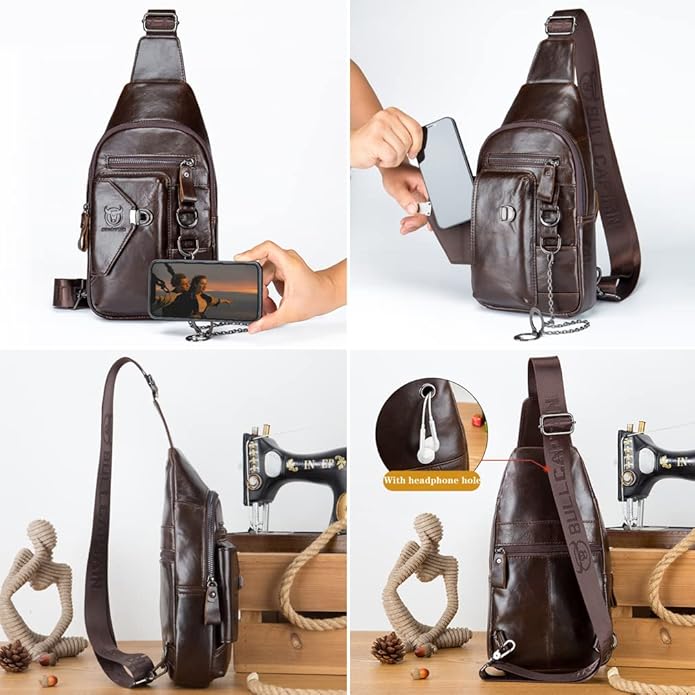 KPYWZER Vintage Leather Sling Bag Backpack for Men Crossbody Shoulder Chest Day Pack Backpacks